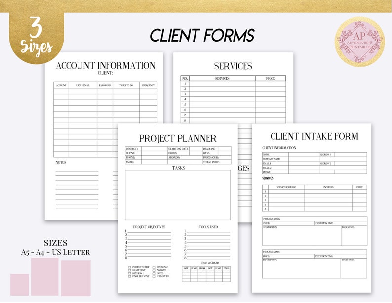 Client Management Planner Pages, Client Intake Form, Project Manager, Client Project Progress Tracking image 3