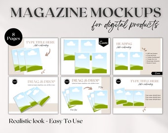 Magazine Mockup Canva Template, Canva Magazine Mockups, Ebook mockup templates