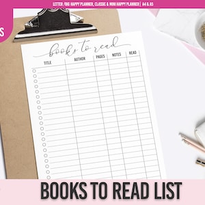 Books To Read And Reading Progress Tracker, Books Tracker Insert, Happy Planner Printable Insert