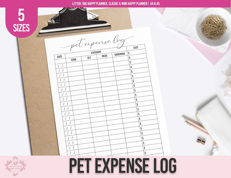 Pet Expense Tracker Pet Expenses Log Pet Cost Tracker Etsy