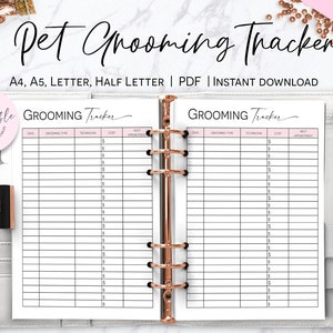 Dog Grooming Tracker, Pet Grooming Schedule, Printable Pet Planner