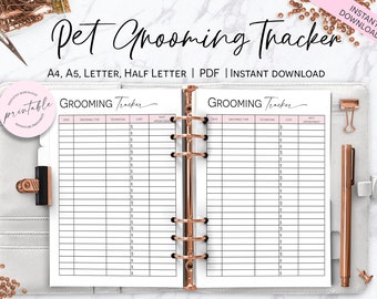 Dog Grooming Tracker, Pet Grooming Schedule, Printable Pet Planner