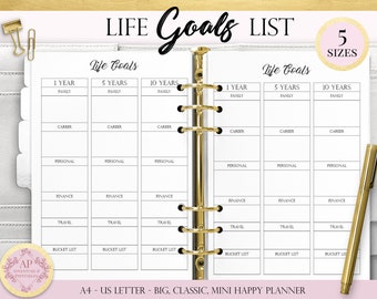 Life Goals - Printable Classic Happy Planner Page, Life Planner, Long Term Goals Planner, 5 Year Plan, 10 Years Plan, Career Goals