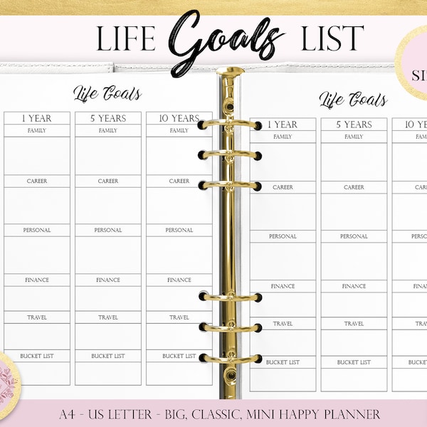 Life Goals - Printable Classic Happy Planner Page, Life Planner, Long Term Goals Planner, 5 Year Plan, 10 Years Plan, Career Goals