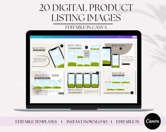 Editable Digital product Listing Image Templates, Social Media Template Mockup Editable in Canva for Etsy Sellers