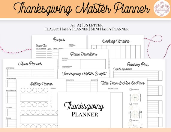 Thanksgiving Planner, Holiday Planner, Thanksgiving Menu Planner