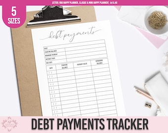 Debt Payments Tracker, Monthly Debt Payments, Credit Card Payments, Financial Peace