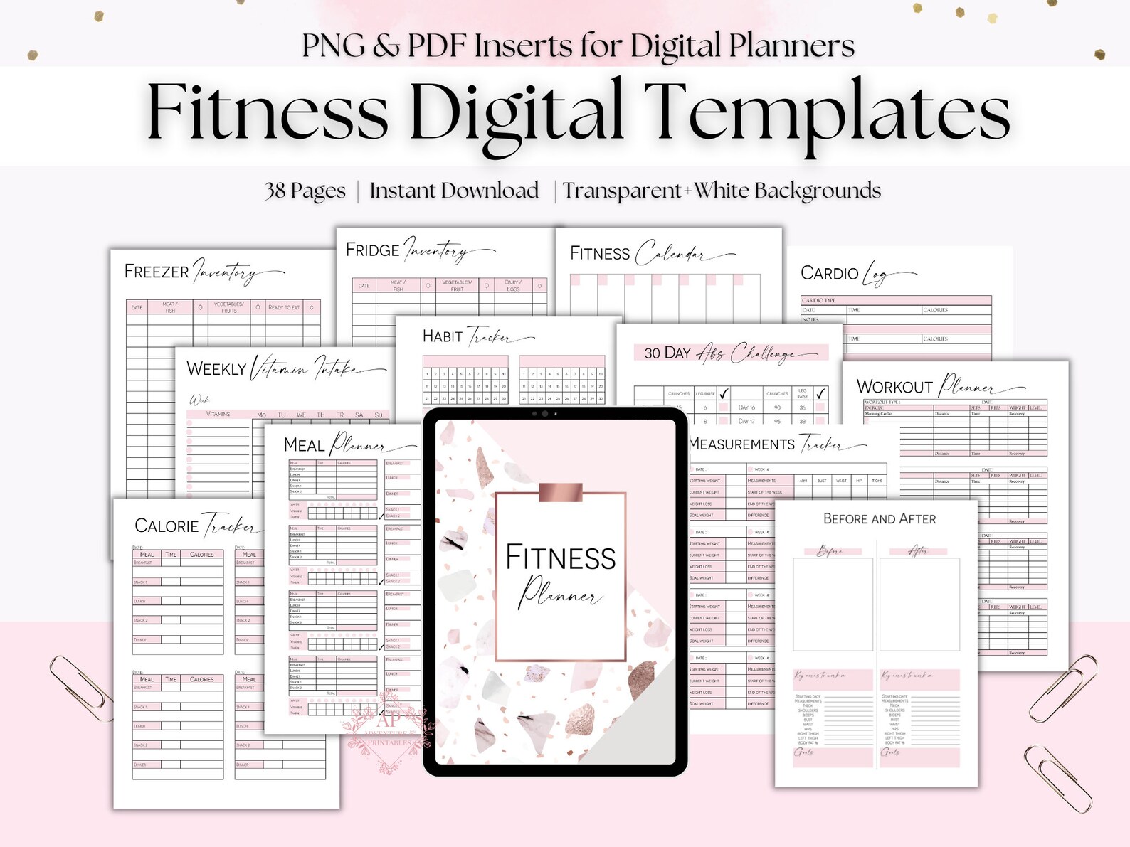 Fitness Digital Planner Template, Health Digital Planner Template ...