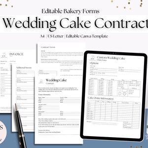 Editable Wedding Cake Contract Template, Custom Wedding Cake Order Form, Wedding Catering Agreement Template for Bakers