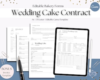 Editable Wedding Cake Contract Template, Custom Wedding Cake Order Form, Wedding Catering Agreement Template for Bakers