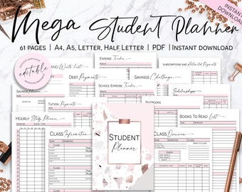 College Student Printable Planner, Back To School Planner, College Planner, Student Survival Kit, Academic Planner