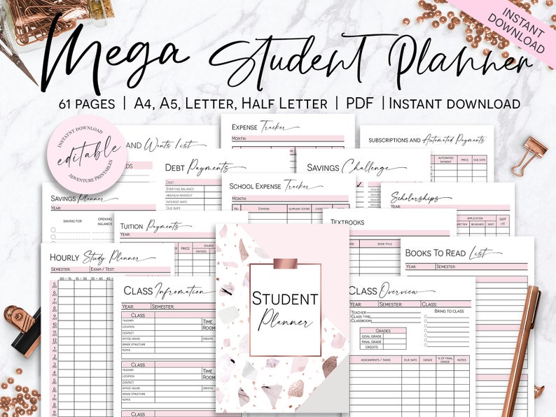 College Student Printable Planner, Back to School Planner, College ...