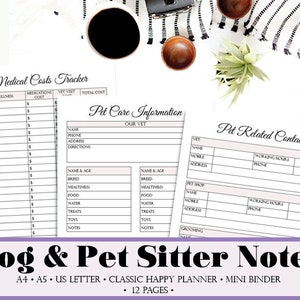 Pet Planner, Pet Sitter Notes, Pet Sitter Instructions, Dog Walker Notes, Dow Walker Instructions