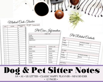 Pet Planner, Pet Sitter Notes, Pet Sitter Instructions, Dog Walker Notes, Dow Walker Instructions