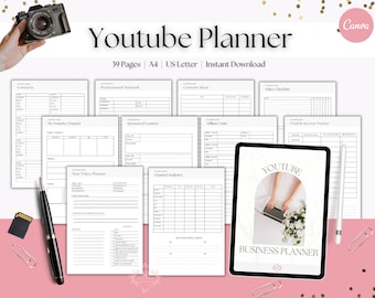 Planificador de estrategia de contenido de YouTube, Planificador de redes sociales imprimible, Planificador de creador de contenido de YouTube