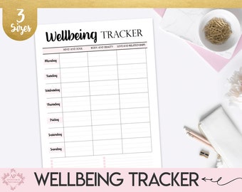 Wellbeing Tracker, Wellbeing Journal, Health and Wellbeing Tracker, Weekly Wellbeing Planner