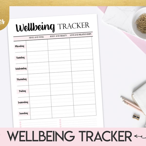 Wellbeing Tracker, Wellbeing Journal, Health and Wellbeing Tracker, Weekly Wellbeing Planner