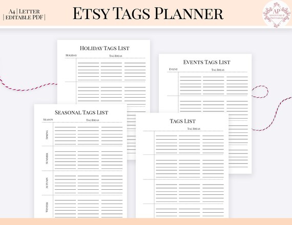 Editable Etsy Tags List, Etsy Seasonal Tags List, Etsy Tag Planner