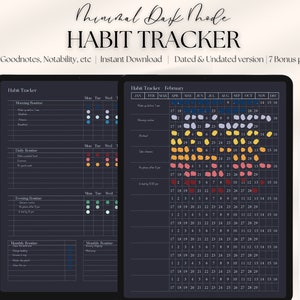 Rastreador de hábitos en modo oscuro para Ipad y tableta, rastreador de rutinas, rastreador de hábitos de motivación, plantilla digital e imprimible