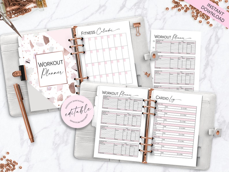 Fitnessplanerare, daglig måltidsplanerare, träningsplanerare, kalorispårare - klassisk Happy Planner utskrivbar bilaga, Mambi, Create365 bild 5
