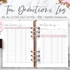 Tax Deductions Log, Tax Deductions Tracker, Tax Time Deductions, Personal Deductions, Printable Happy Planner Insert