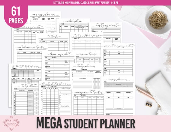 College Student Printable Planner, Back To School Planner, College Planner, Student Survival Kit, Academic Planner