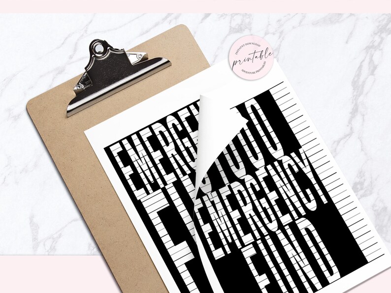 May include: Black and white printable chart with the text "Emergency Fund" repeated vertically. The text is in a bold, sans-serif font.