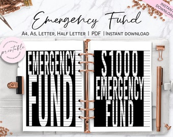 Emergency Funds Tracker, Printable Emergency Savings Tracker, Color In Sinking Fund Tracker Planner Insert