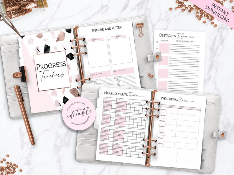 Fitnessplanerare, daglig måltidsplanerare, träningsplanerare, kalorispårare - klassisk Happy Planner utskrivbar bilaga, Mambi, Create365 bild 4