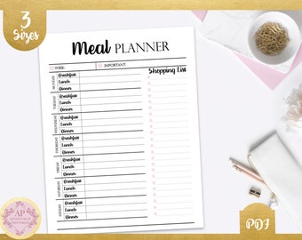 Meal Planner, Weekly Meal Planner, Weekly Menu Planner, Diet Planner, Printable Meal Planner Insert
