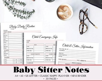 Baby Sitter Notes and Instructions, Baby Sitter Instructions,