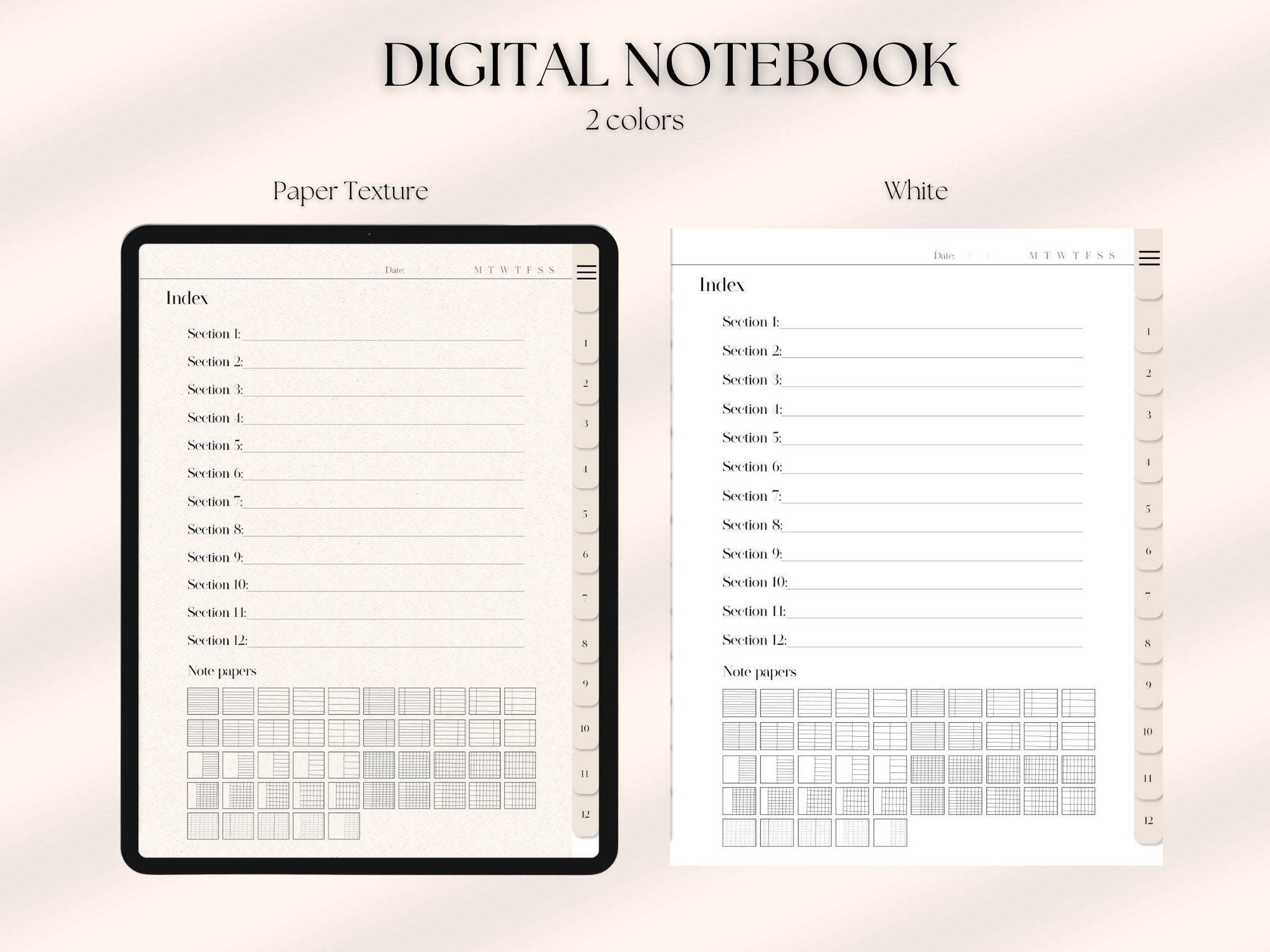 Digital Notebook With 12 Hyperlinked Tabs and 45 Note Templates for ...