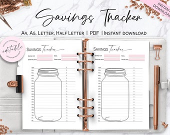 Mason Jar Savings Tracker, Editable Savings Log, Savings Goal Planner, Money Tracker, Savings Chart, Savings Challenge, Finance Tracker
