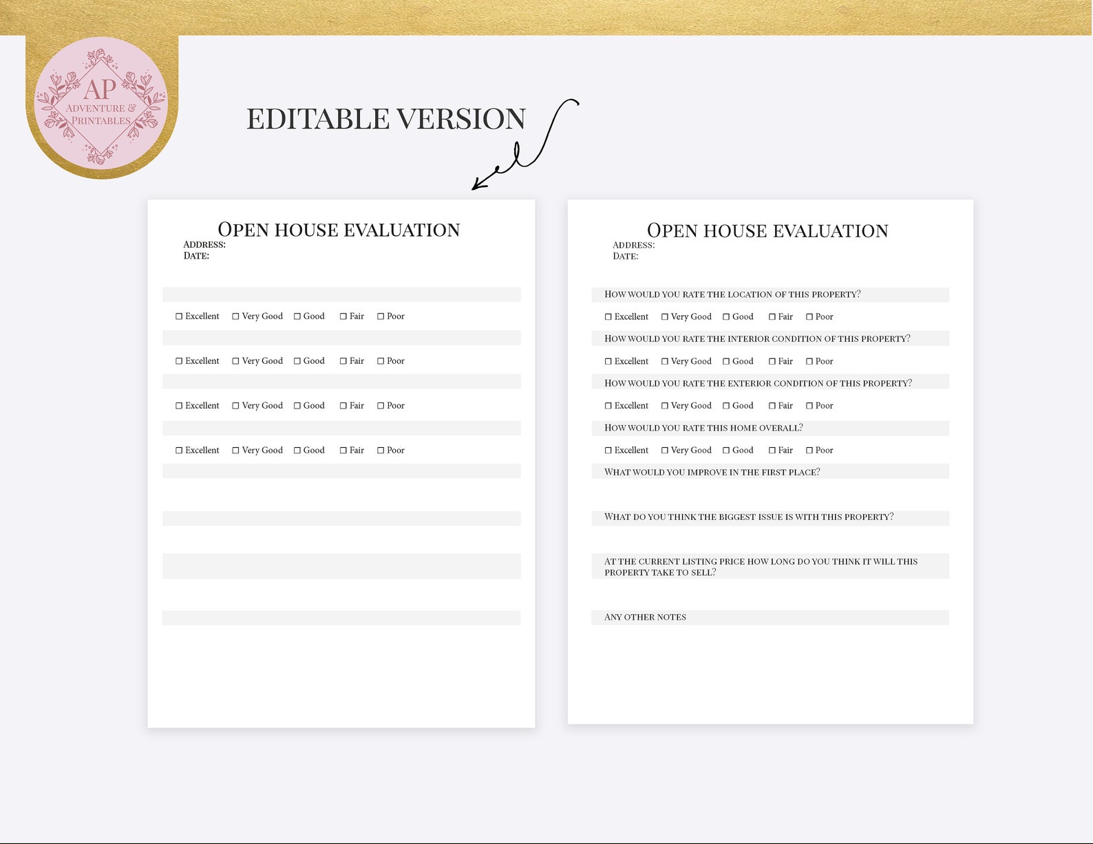 Open House Evaluation FormOpen House Questionnaire Pink Real Etsy