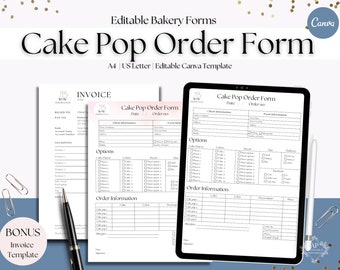 Custom Cake Pop Order Form, Bakery Forms, Cake Pop Order Form, Baking Business Form