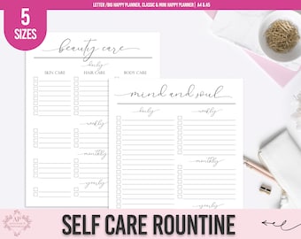 Selbstpflege-Routine, Schönheits-Routine-Planer, Planer für psychische Gesundheit, Planer für Geist und Seele, druckbare Planer-Einlage
