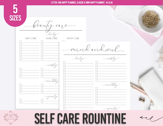 Self Care Routine, Beauty Routine Planner, Mental Health Planner, Mind and Soul Planner, Printable Planner Insert