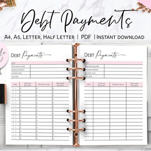 Seguimiento de pagos de deuda, pagos mensuales de deuda, pagos con tarjeta de crédito, paz financiera, Dave Ramsey, inserción de Happy Planner