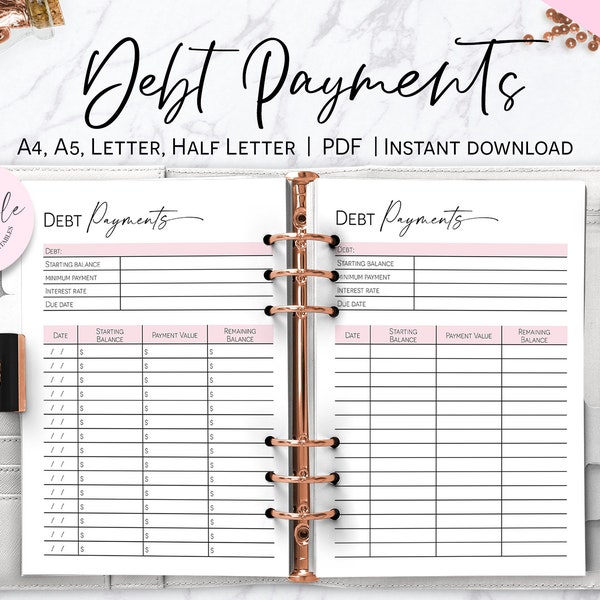 Debt Payments Tracker, Monthly Debt Payments, Credit Card Payments, Financial Peace, Dave Ramsey, Happy Planner Insert