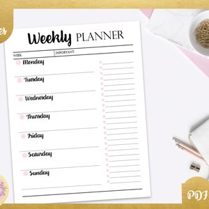 Utskrivbar veckoplanerare, veckoschemaplanerare, veckoplanerare, Planer Essentials