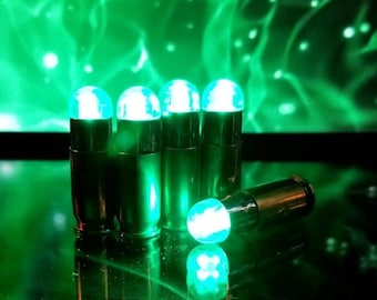 5 Green LUMI-SHOK rounds, prop ammo cosplay light-up vampire hunter underworld video game blade runner blaster nerf gun sci-fi movie display