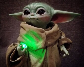 Grogu's Green Kyber Crystal - Grogu Baby Yoda prop lightsaber Mandalorian Mando kryptonite time stone infinity glowing jade resin art jedi