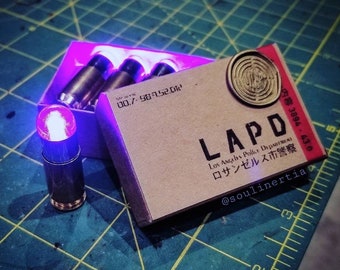 Blade Runner PKD Blaster Prop Ammo Box w/LUMI-SHOK rounds Deckard cosplay light-up cartridges replicant underworld ultraviolet uv Tomenosuke