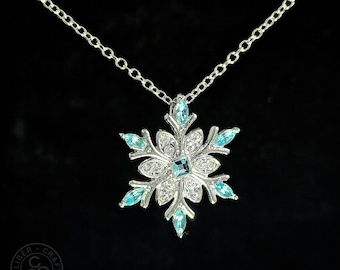 Frozen Elsa Snowflake pendant necklace - 20" silver chain - Disney princess Anna arendelle charm blue queen jewelry fairytale Christmas gift