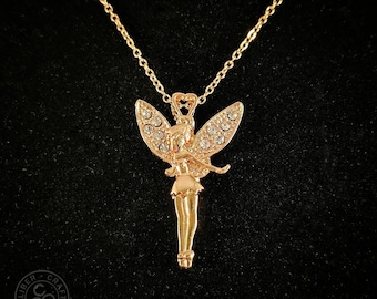 Tinkerbell Fairy pendant necklace - 20" gold chain - Disney charm Peter Pan Neverland fairies jewelry fairytale Christmas gift