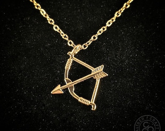 Brave - Princess Merida Bow and Arrow pendant necklace - 24" gold chain - Disney Pixar charm jewelry fairytale girls Christmas gift box