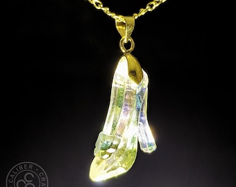 Cinderella glass slipper pendant necklace made of shiny AB acrylic - 24" gold chain - Disney princess charm jewelry fairytale Christmas gift