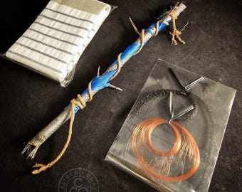 Aunt Gladys real barbed witch stick wand w/blue ribbon from the movie 'Weapons' costume accessory for cosplay Halloween (glasses, bell, wig)