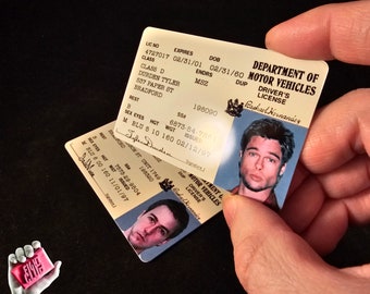 Tyler Durden and Narrator Drivers License prop replicas from Fight Club hard plastic 2 pack stripe on back brad pitt edward Norton I am jack