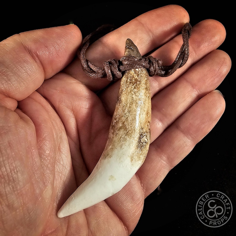 ¡Colgante de colmillo de lobo prehistórico de más de 7,6 cm de largo! Leónidas espartano, 300 colmillos grandes, hechos de resina fundida a partir de dientes reales, garras de oso, huesos de raza. imagen 7